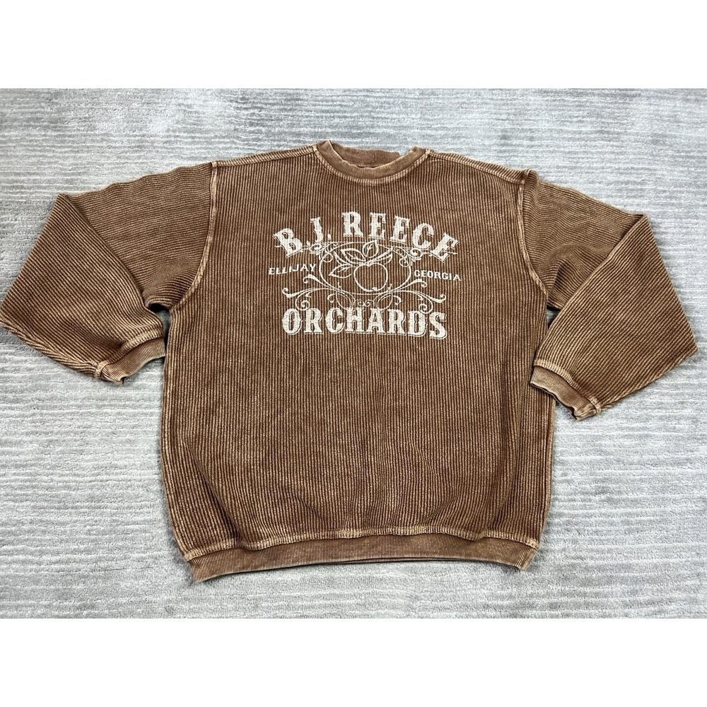B J Reece Orchards Sweater Mens Small‎ Brown Corded Crew 100% Cotton